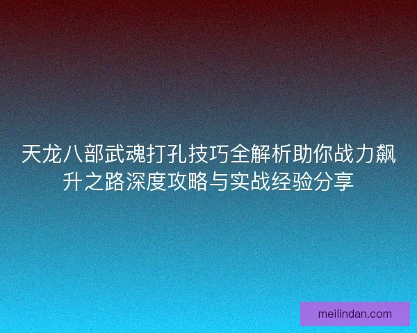 天龙八部武魂打孔技巧全解析助你战力飙升之路深度攻略与实战经验分享